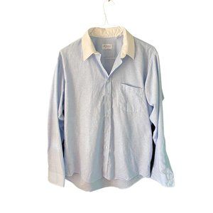 Manhattan VTG Blue White Collar Button Up Long Sleeve Dress Shirt - 16.5-34-35